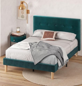 Giường Zinus Queen vải nhung Màu xanh lá cây 