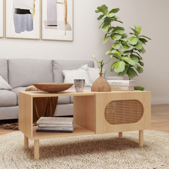 Bàn cà phê mây Kailua có tủ đựng đồ bằng gỗ Maple